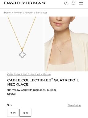 David Yurman Yellow Gold Necklace with Diamond Quatrefoil Pendant